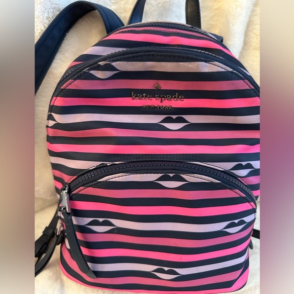 Kate Spade Pink and Black Striped Backpack - Picture 9 of 16